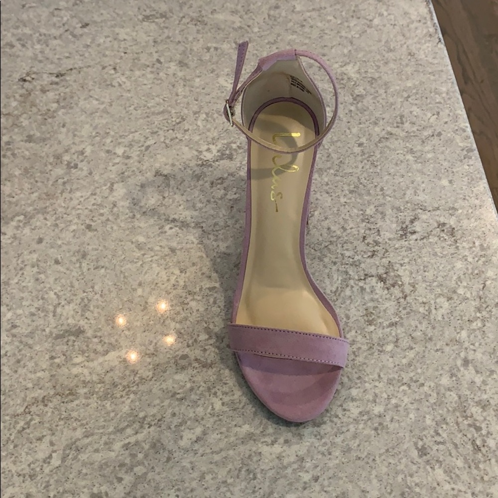 Lilac suede ankle strap high heels